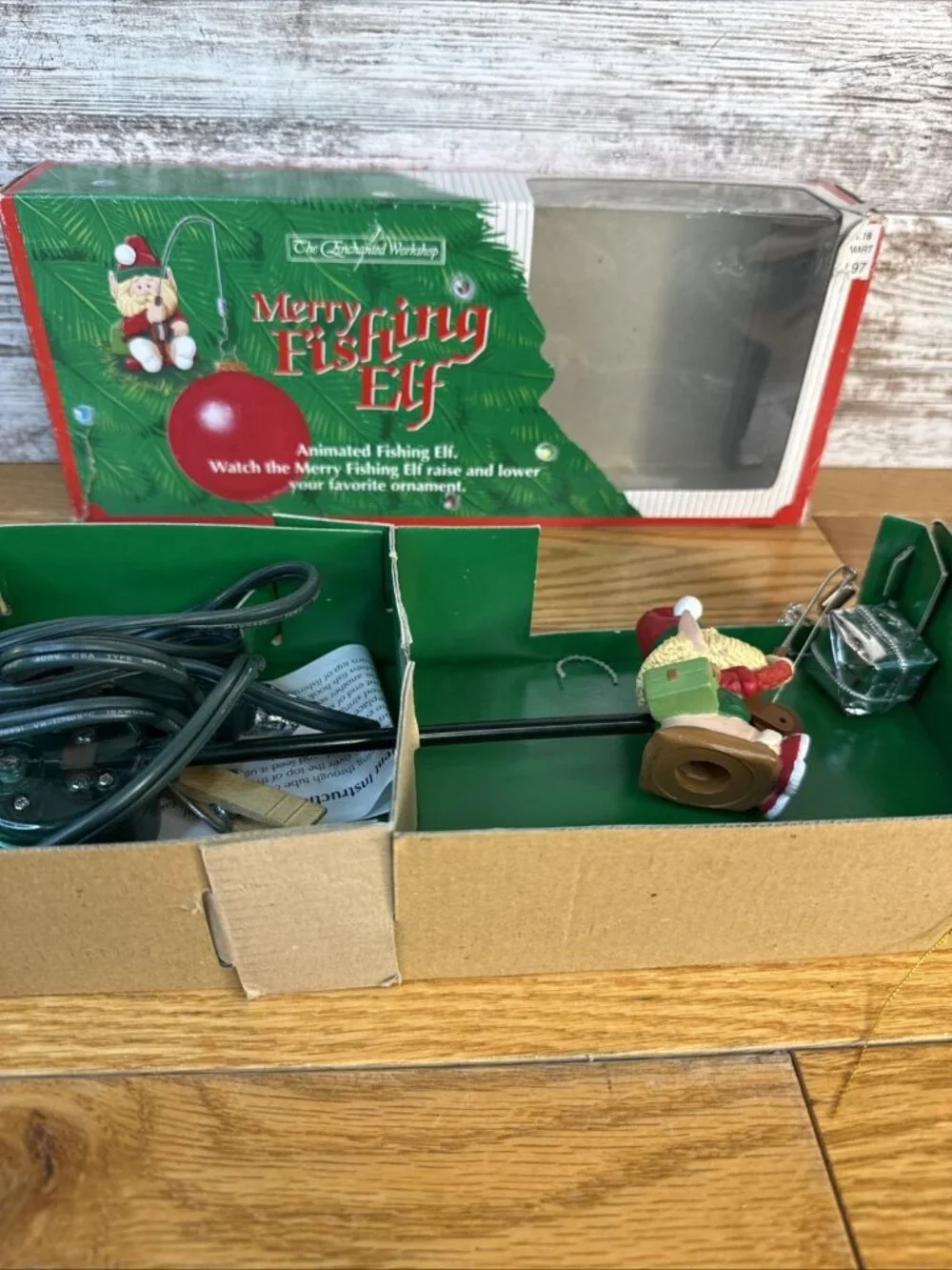 1992 Enchanted Workshop Merry Fishing Elf Animated Christmas Ornament